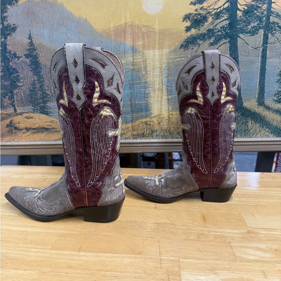 Sterling River Brown and Red Western Cowgirl Boots Cross angle wing, size 6B - Picture 3 of 8